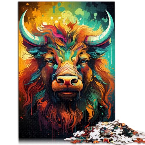 Puzzlespiel Bunte psychedelische Kuh 1000-teiliges Puzzle für Erwachsene Holzpuzzle mit vollständig ineinander greifenden und zufällig geformten Teilen 1000 Stück (50 x 75 cm)