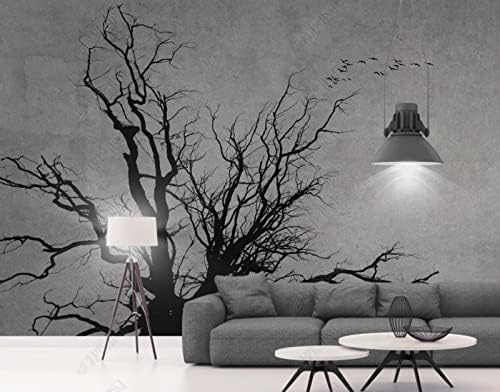 XLMING Großer Baum Fliegender Vogel Schwarz Und Weiß Küche Esszimmer Arbeitszimmer Wohnzimmer TV Hintergrund Wand 3D Tapete-150cm×105cm