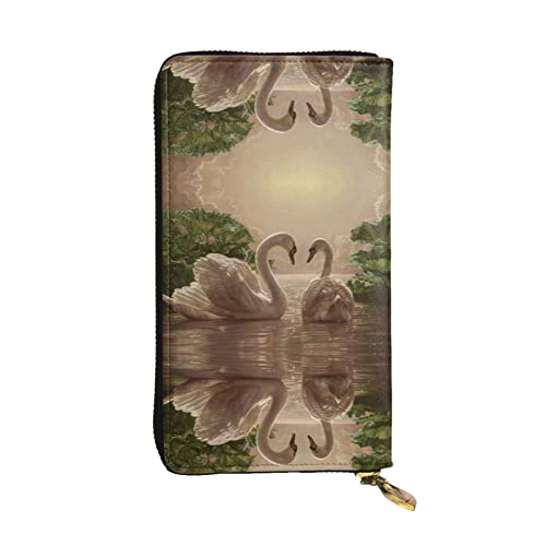 DMORJ Swan Green Leaves Leder lange Clutch-Brieftasche: 19 x 10 cm, bequem, leicht, wasserdicht, langlebig, schönes Geschenk, Schwarz, Einheitsgröße, Schwarz , Einheitsgröße