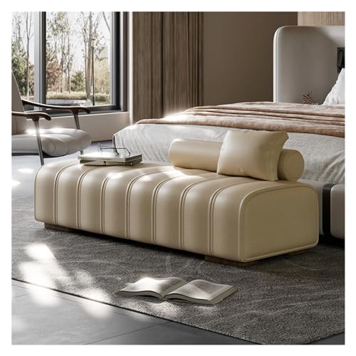 Sitzbank für Schlafzimmer Mit Kunstleder gepolsterte Bettende-Bank, moderne lange Bank, rechteckige Akzentbank for Wohnzimmer, Eingangsbereich, Schlafzimmer Bettbank(Beige,150*45*43cm)