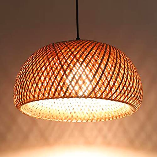 Natürliche Bambus Pendelleuchten Rattan Weben Hängelampe Esszimmer Kronleuchter Retro Pendellampe Höhenverstellbare Deckenleuchte Wohnzimmer Schlafzimmer Korridor Restaurant Hotel Deko Lampen,30cm