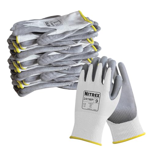 NITREX 241WP 241WP-06 Arbeits-Schutzhandschuhe, PU-Handflächenbeschichtung, nahtloses Innenfutter, schnittfest, ISO-Level B, ausgezeichneter Trockengriff, desinfizierte Actifresh, Farbe Weiß/Grau,