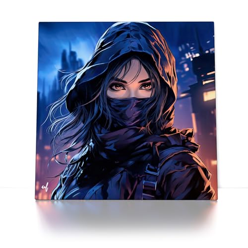 Ninja Girl - Leinwand Bild - Wandbild quadratisch Manga Comic Popart Style Modern Frau Augen (40 x 40 cm, Leinwand)