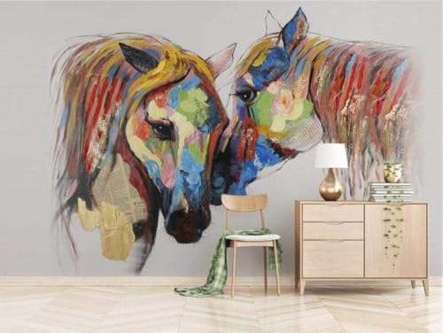 Sweet Couple Horses Farbe 3D Tapete Poster Restaurant Schlafzimmer Wohnzimmer Sofa TV Dekorative Wand-300cm×210cm