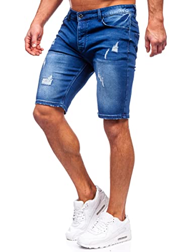 BOLF Herren Kurze Jeanshose Shorts Bermudas Jeans Short Kurze Hose Cargo Cargoshorts Destroyed Used Look Denim Stretch Freizeithose MP0061BS Dunkelblau S [7G7]