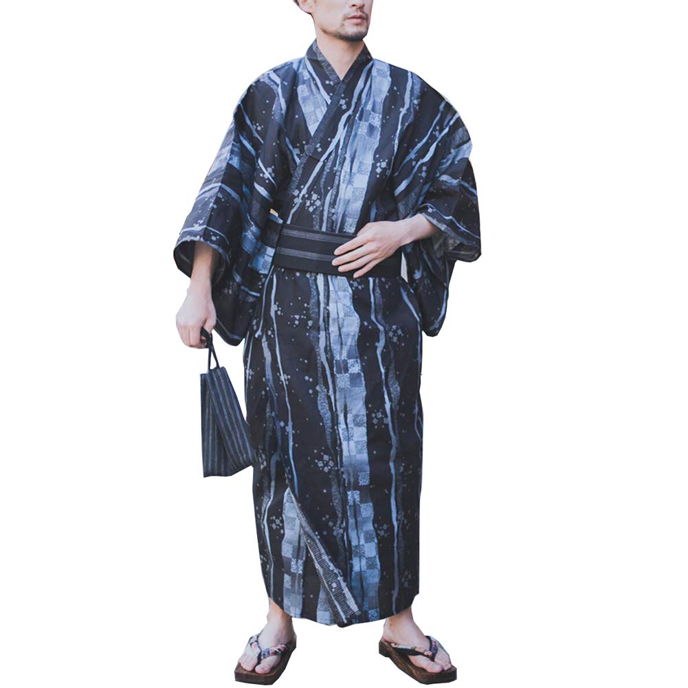 Herren japanischer Yukata japanischer Kimono Home Robe Pyjamas Morgenmantel Größe L-F6