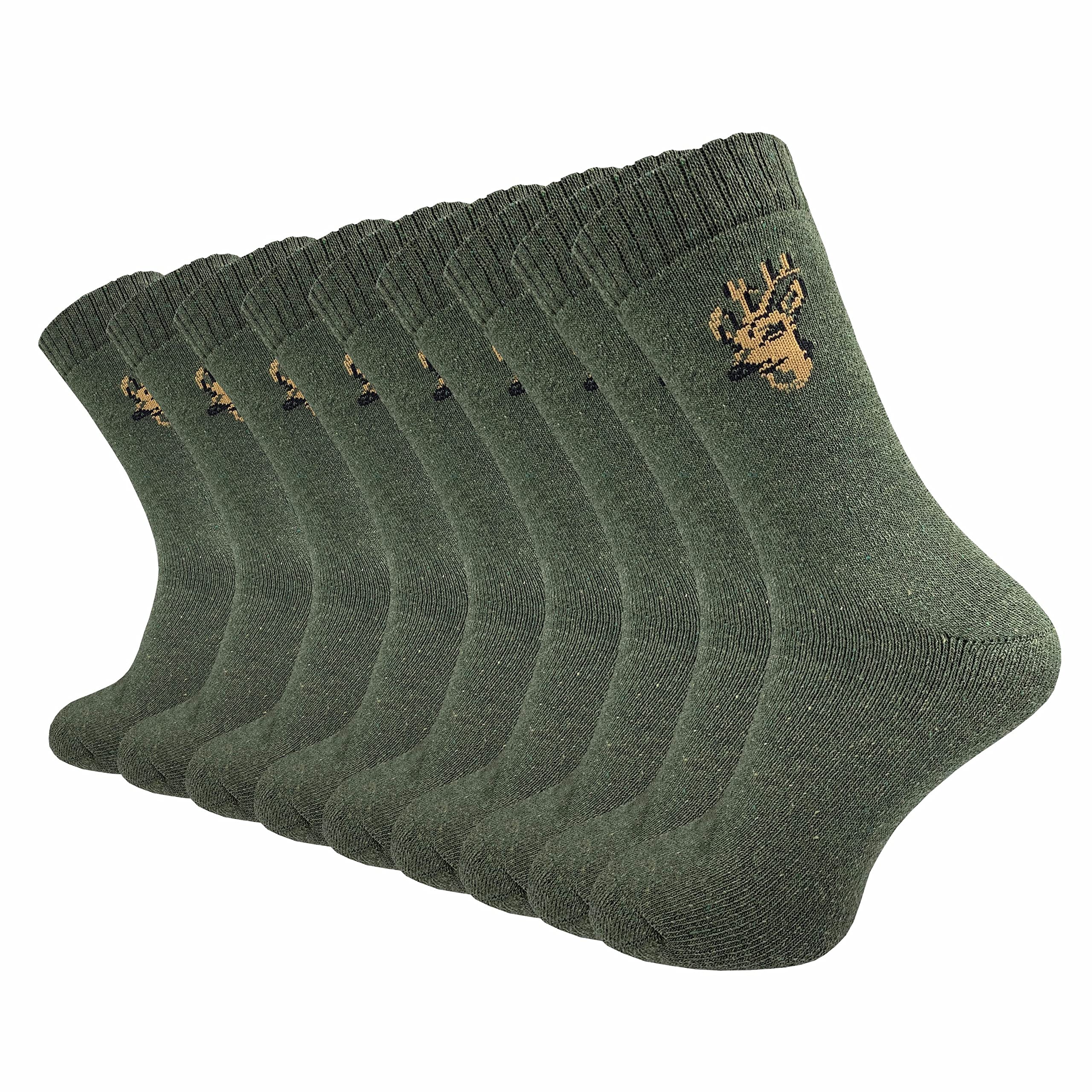 GAWILO Jägersocken für Herren (9 Paar) | Robuste Army- und Freizeitsocken mit Frotteefuß verhindert Bildung von Blasen und reguliert Feuchtigkeit (43-46, grün + Hirsch)