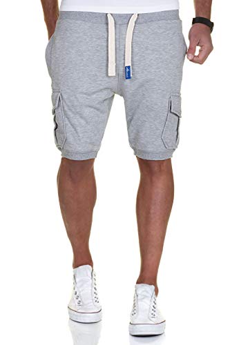 Amaci&Sons Herren Cargo Shorts Kurze Hose Bermuda Sweatshorts Kordel Jogginghose Sporthose 8005 Hellgrau L