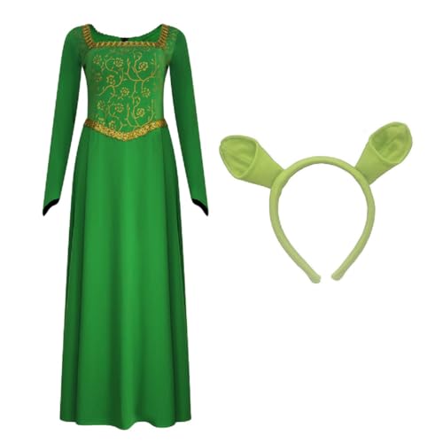 AYYOHON Fiona Kostüm für Damen, Prinzessin, Fiona-Kleid, Erwachsene, lange Ärmel, grünes Kleid mit Stirnband, für Halloween, Cosplay, Größe M