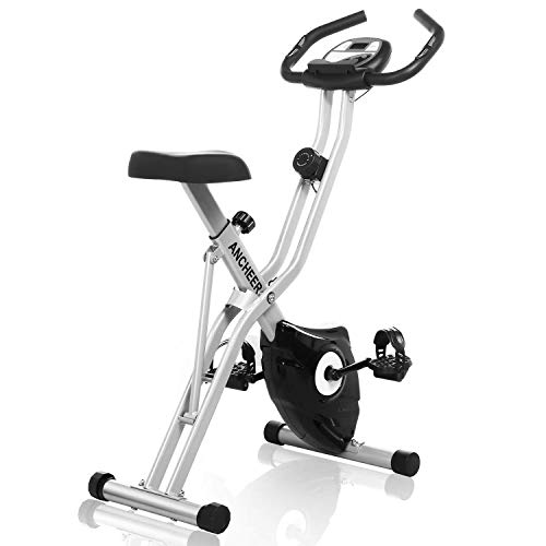 ANCHEER Klapp Heimtrainer mit APP Simulationsspiel, Indoor Fitnessbike Fahrrad mit 10-Fach einstellbaren magnetischen Widerstand & Tablet Ständer Orange, 6207, Silber