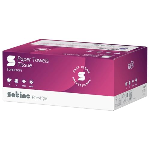 Satino by WEPA prestige Handtuchpapier Format Tissue - 276790 - 2-lagig - PT3 kompatibel - weiß - 20x144 Blatt - Zellstoff - C-Falz - 2.880 Blatt