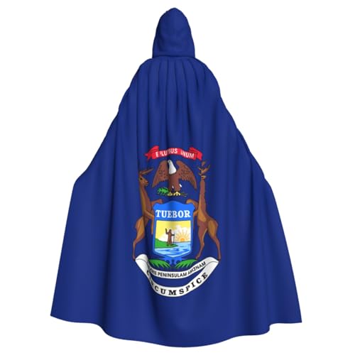 WURTON Michigan State Flag Print Halloween Hooded Cloak Costume for Carnival Theme Party Decora Witch Vampire Costume