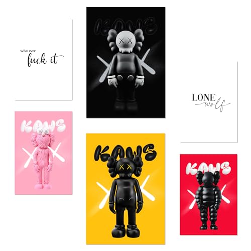 Nacnic 6er-Set Kultige Kaws farbenfroh Poster mit Designillustrationen zur Dekoration der Wände Ihres Zuhauses. Räume, Büro, Laden und Geschäft A3 und A4 Rahmenlos