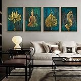 OCEANGOD Poster Vintage Buddha Art Leinwand Gemälde Spirituelle Yoga Hand Wandkunst Bilder für Innendekoration 35x45cmx4pcs Rahmenlos