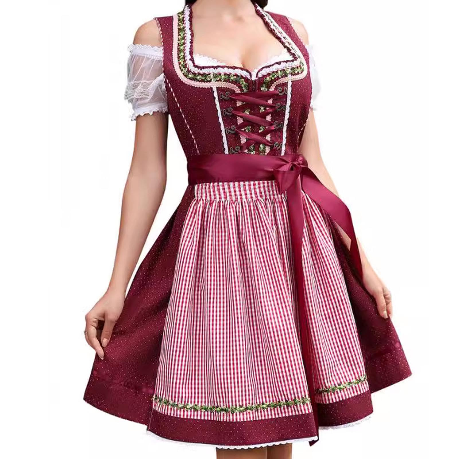 Xasbseulk Oktoberfest Outfits Damen - Bierfest Kostüm | Oktoberfest Kostüm Deutsches Kleid für Halloween Karneval, Traditionelles deutsches Kleid