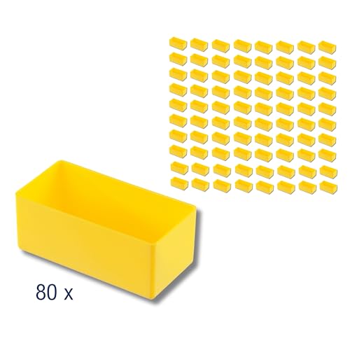 Hünersdorff 80 St. Einsatzbox 108 x 54 x 45mm (L x B x H) - Einsatzkasten Set - zur individuellen Bestückung von Sortimentskästen, Kleinteile-Koffern, Schubladen und Schränken - Gelb