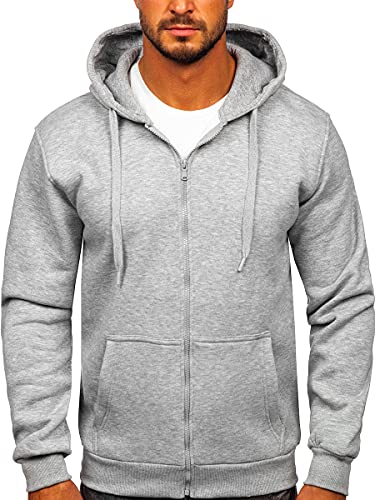 BOLF Herren Kapuzenpullover Reißverschluss Hoodie Sweatshirt mit Kapuze Pullover Pulli Langarmshirt Freizeit Sport Fitness Outdoor Casual Style 2008 Grau(Dunkel) M [1A1]