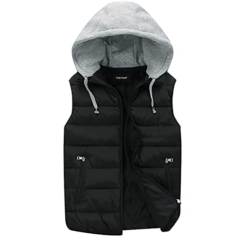 YOUTHUP Herren Steppweste mit Kapuze Leicht Winterweste Outdoor Dicke Freizeit Gilet Ärmellos Jacke Sport Kaputze