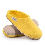 Filz Hausschuhe - Damen Hüttenschuhe mit Ledersohle - Slipper 100% Wolle handgemacht (Gelb, 37 EU, numeric_37)