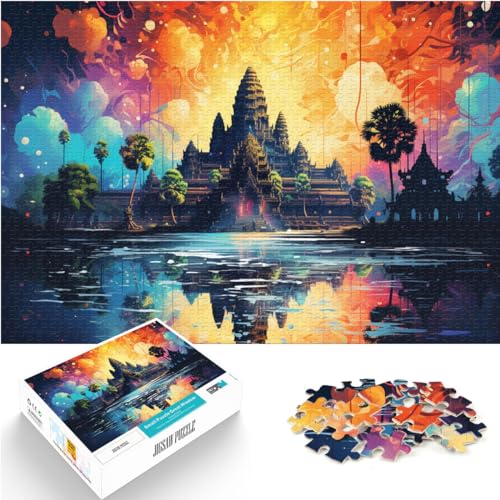 Puzzle-Geschenk, buntes Angkor Wat in Kambodscha-Puzzle | Puzzle 1000 Teile für Erwachsene, Holzpuzzle, Familienspiele, Weihnachts- und Geburtstagsgeschenke, 1000 Stück (50 x 75 cm)