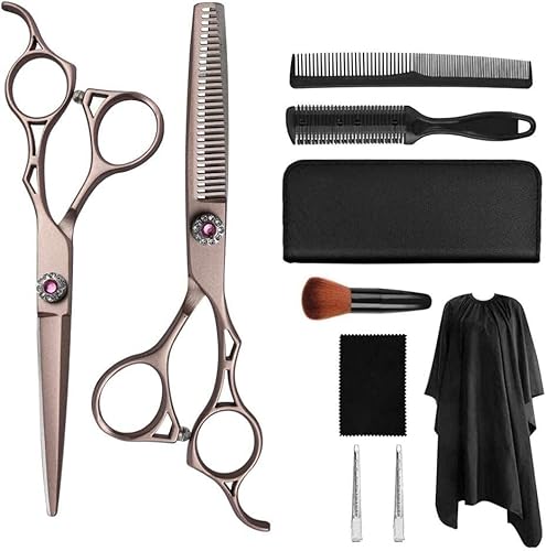 10-teiliges Friseurscheren-Set, 6-Zoll-Haarscheren-Set, professionelles Friseurscheren-Set, Effilierscheren-Set für Männer, Frauen und Kinder, Metallic, 6,0-Zoll-Set