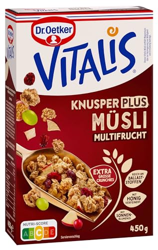 Dr. Oetker Vitalis KnusperPlus Multi-Frucht, Knuspermüsli mit einer Auswahl erlesener Früchte, 7er Packung (7 x 450g)