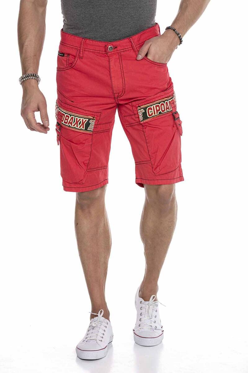 Cipo & Baxx Herren Shorts Bermuda Freizeit Kurze Hose Capri CK243 Rot W29