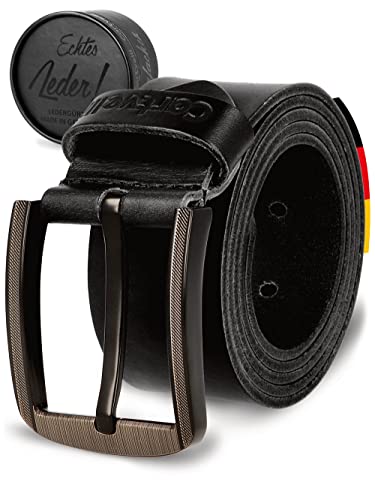 Cartvelli Echt Ledergürtel Herren Schwarz 95cm Made in Germany Geschenkbox Herrengürtel Schnalle Matt-Schwarz Echtleder-Gürtel 40mm LMB22s-95