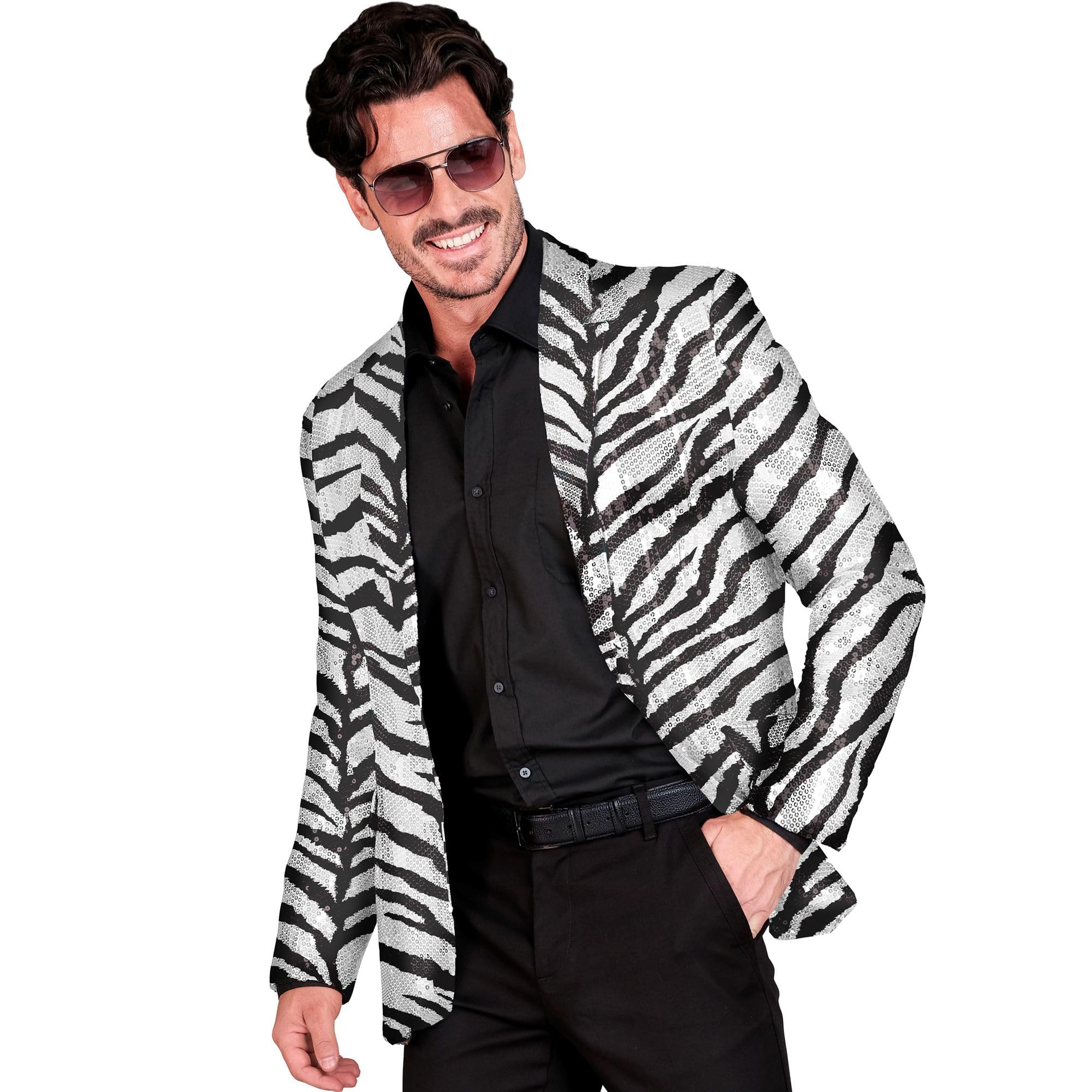 WIDMANN MILANO PARTY FASHION - Party Fashion Jackett mit Pailletten für Herren, Tiermotiv, Disco Fever, Animal Print