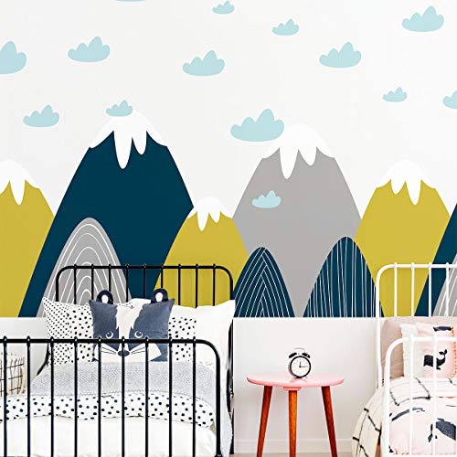 Ambiance-Sticker Wandaufkleber für Kinder, Riesen-Dekoration, skandinavische Berge für Kinderzimmer, Donka, 105 x 195 cm, 1 Stück