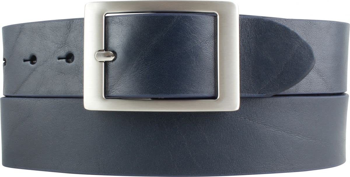 BELTINGER Jeansgürtel aus Vollrindleder 4 cm | Jeans-Gürtel für Damen Herren 40mm | Leder-Gürtel mit Doppel-Schließe | Marine 95cm