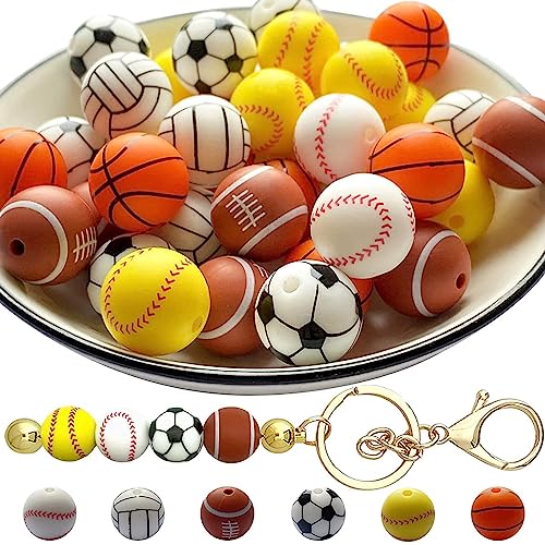 Oadnijuie 49 Stück Schlüsselanhänger Armband Handgelenk Schlüsselanhänger Armband Schlüssel Baseball Fußball Schlüsselanhänger Sportfan Geschenk