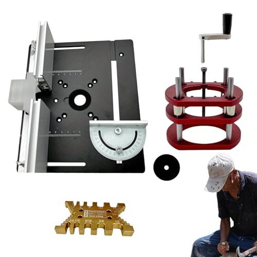 Router-Metall-Router-System-Kit, Metall-Router-Hebesystem - Holzbearbeitungs-Frästisch-Einlegeplattenbasis,Aluminium-Router-Lift-Oberplatte, Holzbearbeitungs-Tischeinsatz, manuelles Hebesystem