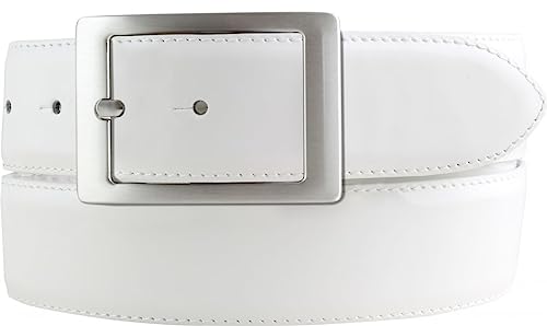 BELTINGER Lack-Gürtel aus Leder mit Doppel-Schließe 4 cm | Glänzender Ledergürtel 40mm Herren | Eleganter Gürtel made in Italy | Weiß 95cm