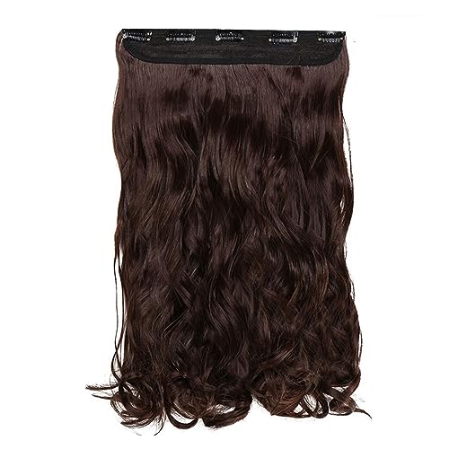 Clip-in-Haarverlängerungen Synthetische Haarverlängerungen, 24-Zoll-Haarverlängerungen, lange gewellte Damen-Clip-in-Haarverlängerungen in einem Stück, Schwarzbraun, Fake-Clip-Haarteil for Frauen Clip