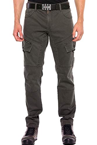 Cipo & Baxx Herren Cargo Hose Denim Regular Straight Fit Jeanshose Design Hose Khaki W 34 L32