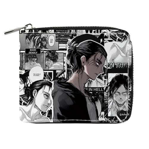 RYNDEX Attack On Ti-tan Geldbeutel Anime, Geldbörse Damen Leder mit Reißverschluss, Mädchen Geldtasche mit Münzfach und Geldscheinfach(Color:Multicolor 5)