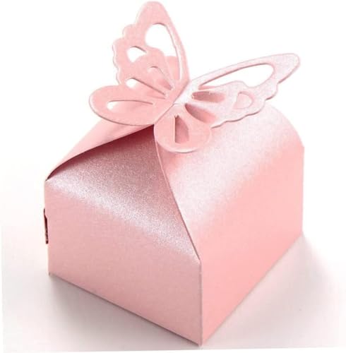 Box für Geschenke, Süßigkeiten-Box, 50 Stück Schmetterlings-Krawatten-Süßigkeitsschachteln, Hochzeits-Leckerei-Boxen, Geschenkboxen for Hochzeitsfeier – rosa Gastgeschenke (Farbe: A, Größe: Einheitsgr