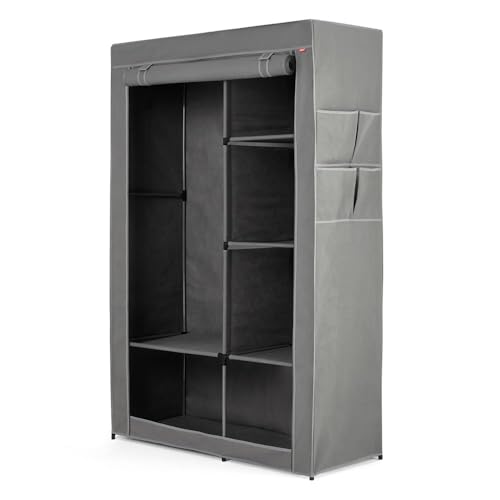 Rayen | Kleiderschrank mit Einlegeböden | einfache Montage | atmungsaktiv | 6 Einlegeböden, 4 Seitentaschen und 1 Kleiderstange | Maße: 105 x 45 x 161 cm