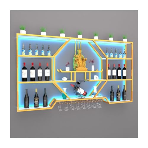 Hängende industrielle runde Weinregale, An der Wand montiertes Weinregal mit LED-Licht, moderner hängender Weinglashalter aus Metall, kreative Bar, schwebende Regale for die Hausbar, das Esszimmer, di