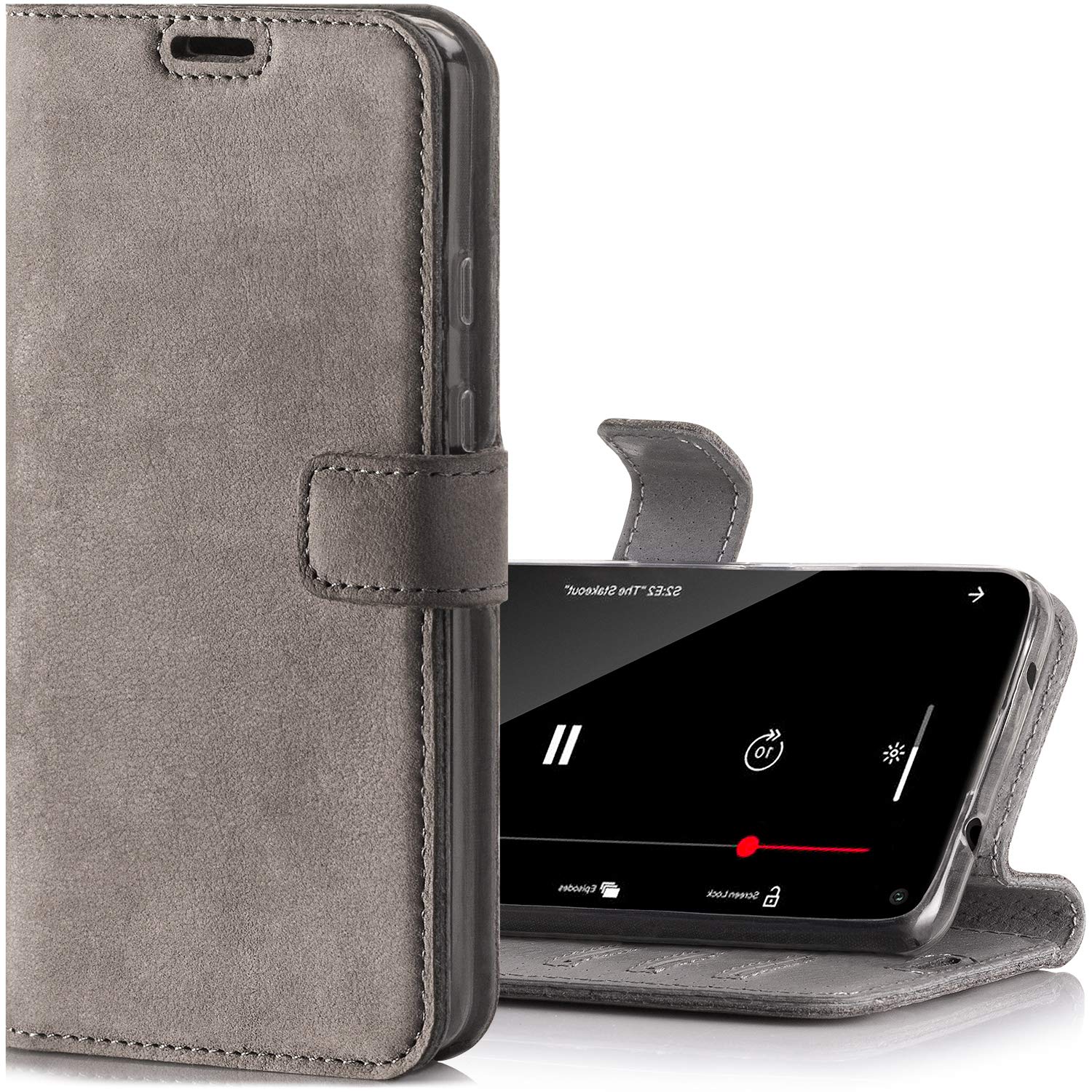 SURAZO Handyhülle für Samsung S20 – Premium Echtleder Hülle Schutzhülle mit [Standfunktion, Kartenfach, RFID Schutz] – Klapphülle Wallet case Handmade für Samsung Galaxy S20 5G (Grau)