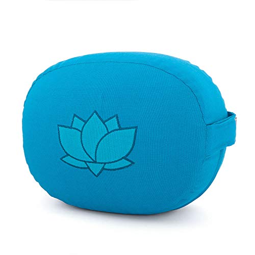 Bodhi Meditationskissen OVAL mit Lotus Stickerei | aus Bio-Baumwolle türkis mit Lotus (türkis)