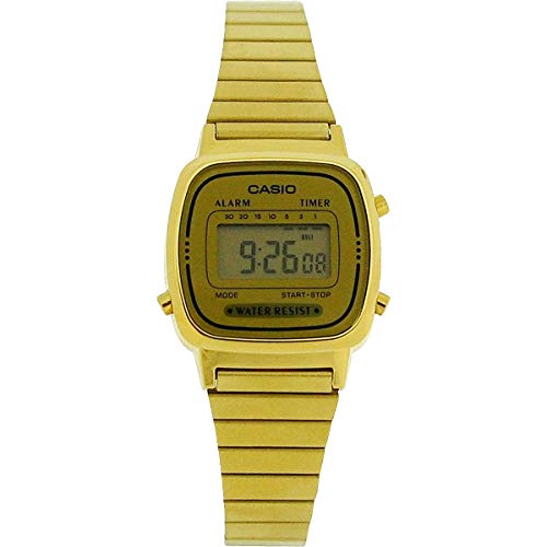 Casio LA670WGA-9DF Damen-Armbanduhr, goldfarbenes Metallarmband