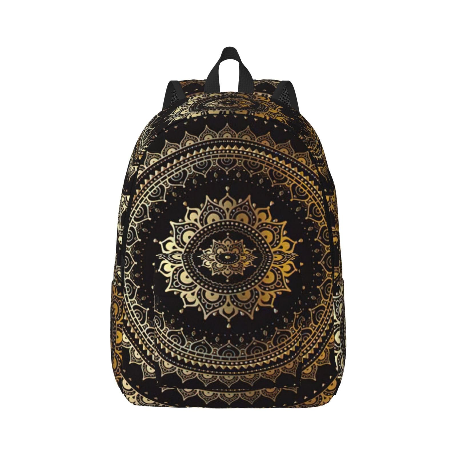 WURTON Langlebiger, lässiger Rucksack mit Mandala-Druck, für Herren und Damen, Laptop, leicht, niedlich, Reiserucksack, Blackone, S