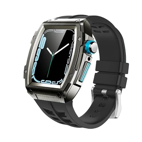 KANUZ Modifikationsset für Apple Watch, 45 mm, Metall-Gummiband, Zubehör für iWatch Serie 7, 6, SE, 5, Aluminiumlegierung, Luxus (Farbe: Schwarz, Schwarz, Blau, Größe: 44 mm)