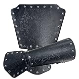 HiiFeuer Wikinger Fenrir Gauntlet, Mittelalter Kunstleder Arm Rüstung Ritter Bracer LARP Halloween Kostüm (Black B)