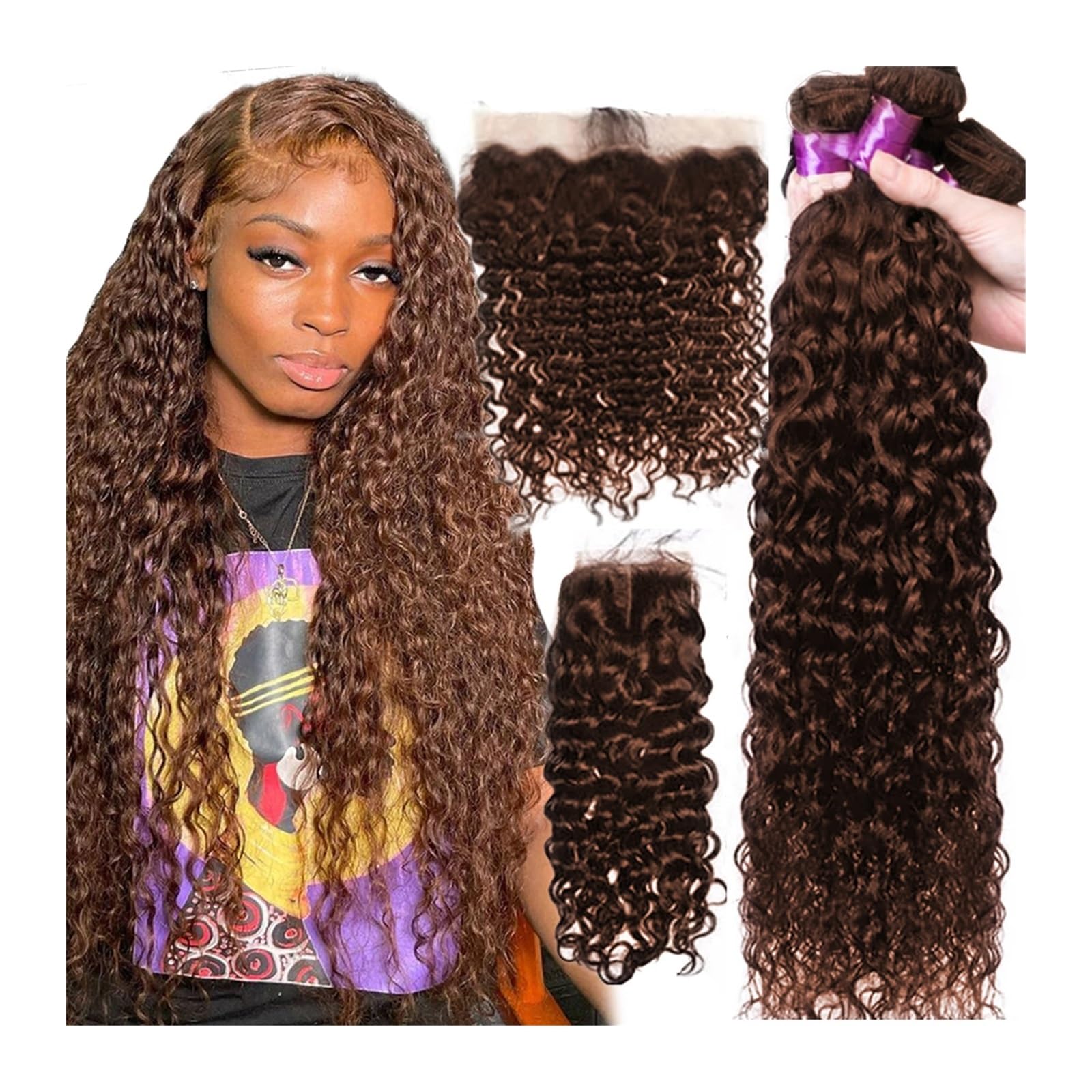 Bundles mit Verschluss Wasserwelle Menschliches Haar Bundles mit Verschluss Peruanische Remy Haarwebart Bundles mit Frontal Transparent Spitze Verschluss Hair Geflochten(4" x 4",22 24 26 28 and18)