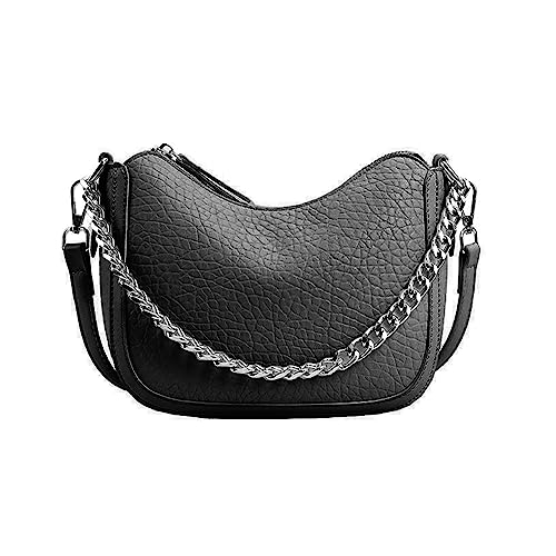 ohodhmnu Damen Tragetasche, einfache Crossbody-Tasche für Damen, Vintage, kleine PU-Umhängetasche, einfarbig, Handtaschen und Geldbörsen, Schwarz , with scarf