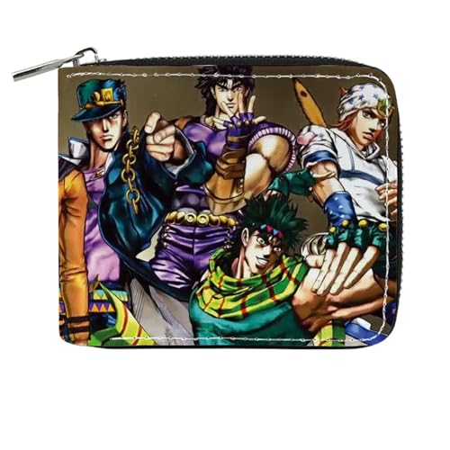 RYNDEX Jo-Jo's Bizar-re Adventu-re Geldtasche Anime, Reißverschluss Portemonnaie Leder, Mädchen Geldtasche mit Münzfach und Geldscheinfach(Color:Multicolor 5)