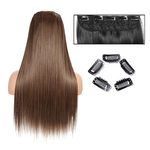 Clip-in-Haarverlängerungen Glatte Haarverlängerungen, 61 cm lang, glatt, einteilig, 5 Clips, Clip-in-Haarverlängerungen, synthetische Haarteile for Damen Clip-in-Haarverlängerungen aus Echthaar(SG66 M